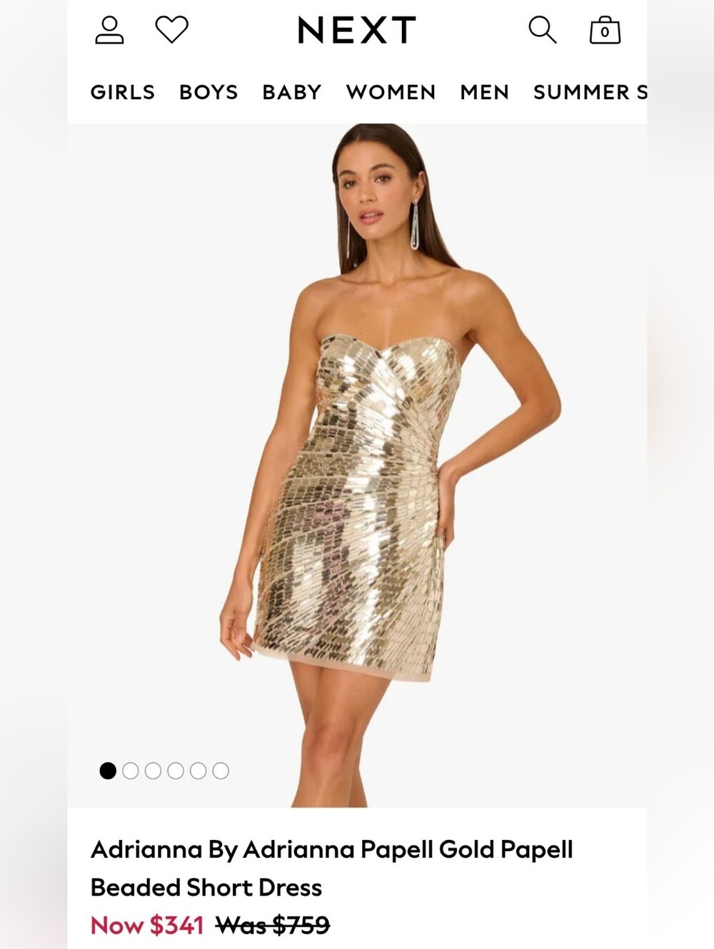 Adrianna Papell Gold Strapless Sequin Mini Dress